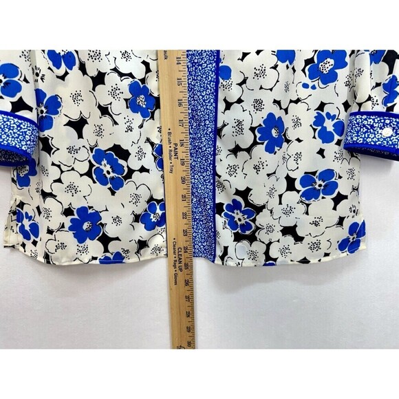 Talbots Floral 3/4 Sleeve Top Womens Small Blue White Notch Neck Popover Preppy - Picture 7 of 9